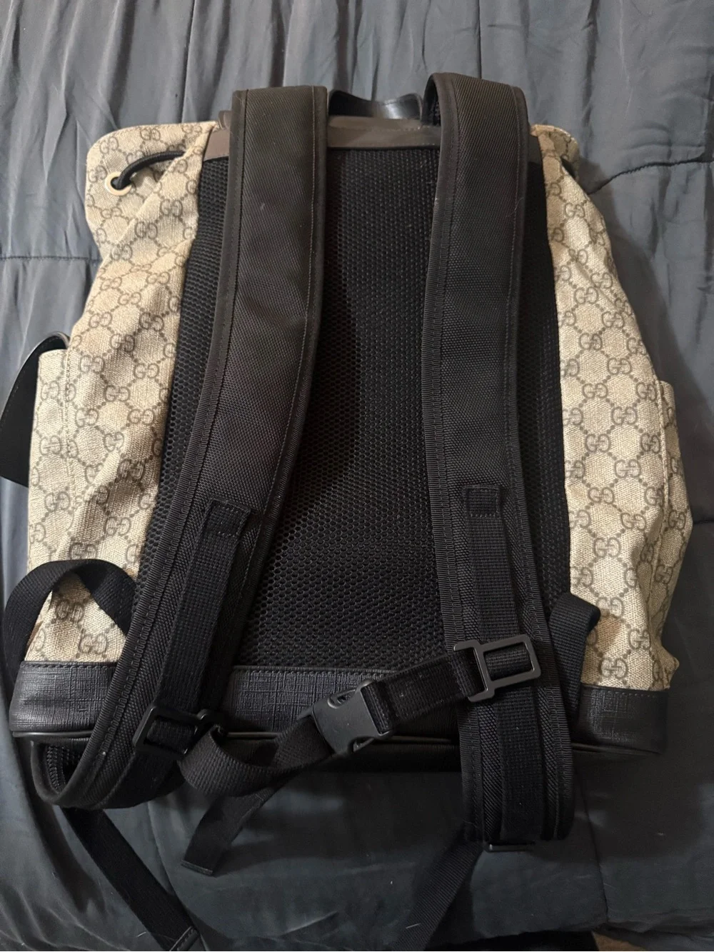 Gucci Brown GG Canvas Backpack with Black Leather Trim GG Supreme canvas